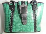 LIGHT TURQUOISE FAUX ALLIGATOR WITH STUDS AND SILVER BUCKLE CLOSURE