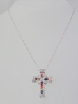 Multi-Colored Sapphire & Diamond Cross Necklace