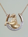 Rose Gold Diamond Horse Shoe Necklace With A Rose Gold Horse